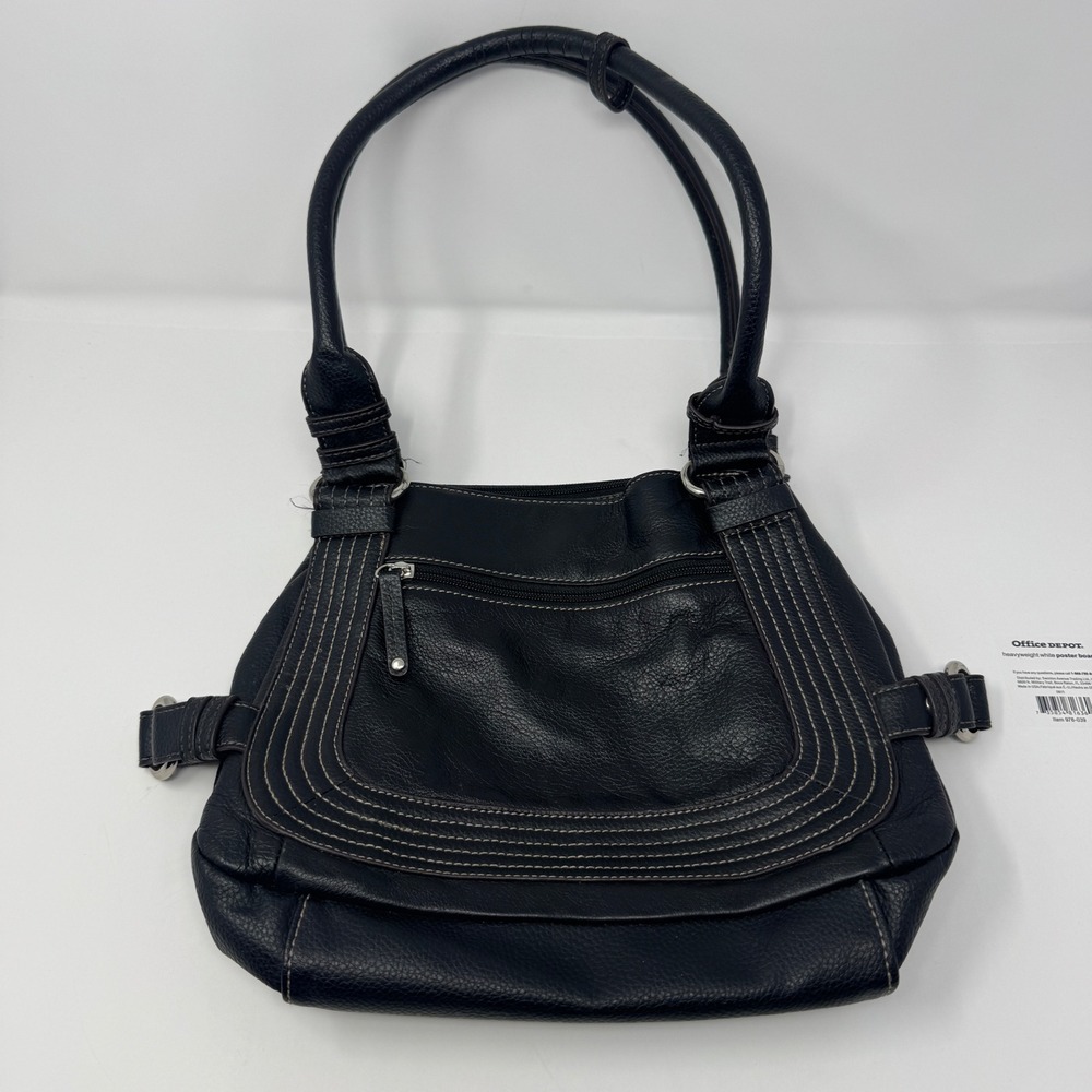 Tignanello Black Leather Shoulder Bag Contrast Stitching Hobo Handbag‎ 0961
